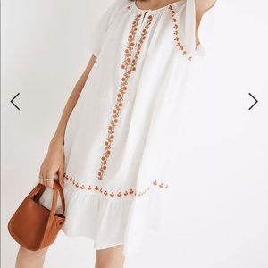 NWT Madewell Embroidered Linen-Blend Raglan Ruffle Mini Dress
